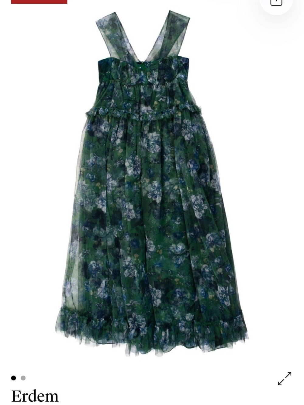 ERDEM Green and Blue Floral evening tulle maxi dress